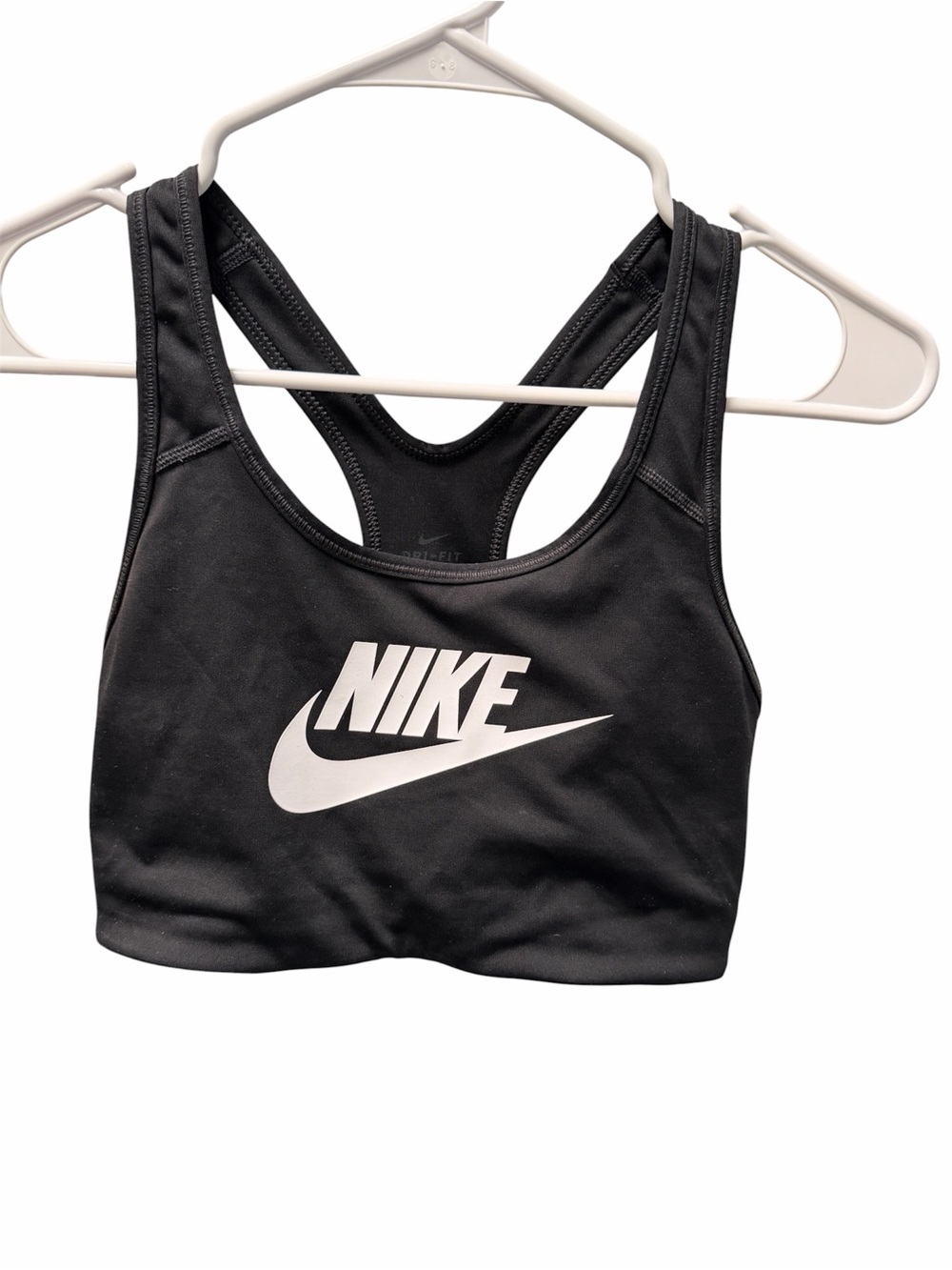 Nike Dri-FIT Black Racerback Sports Bra White Logo Women’s Medium